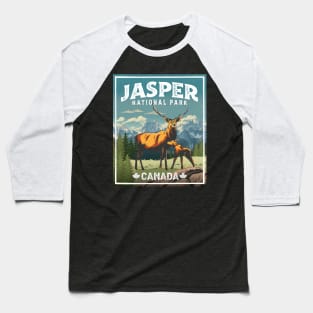 Jasper National Park Deer Vintage Look Baseball T-Shirt